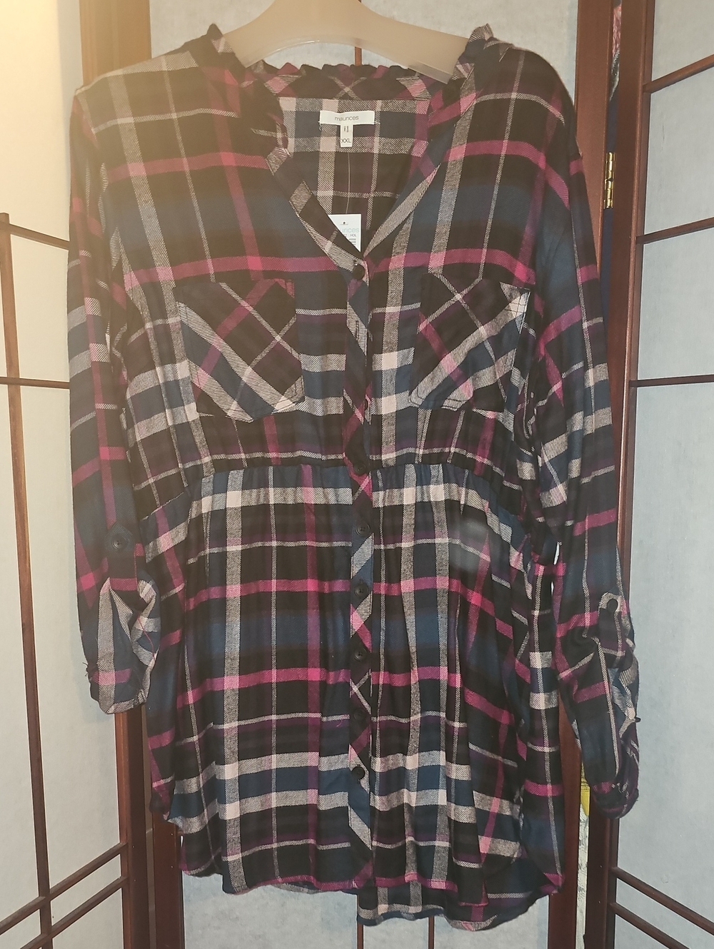 NWT Maurices Plaid Button-Front Tunic